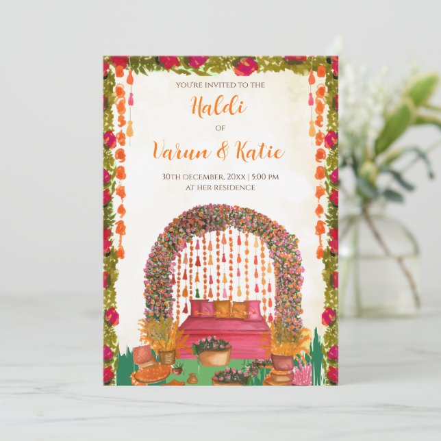 Cartes d'invitation à la cérémonie Haldi de mariag (Debout devant)