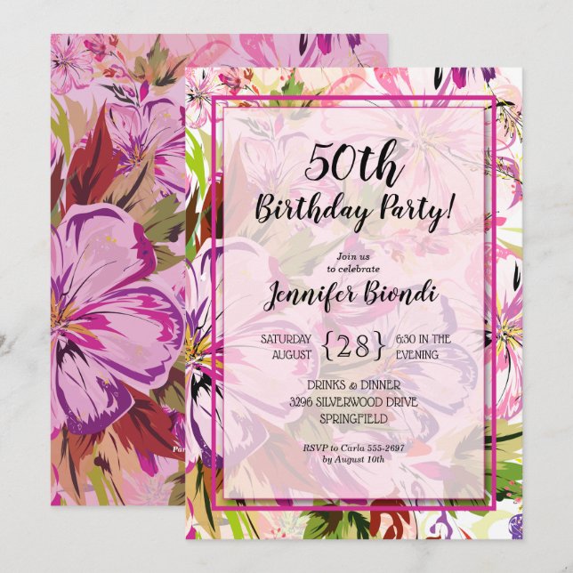 Cartes d'invitation à l'anniversaire aquarelle flo (Devant / Derrière)