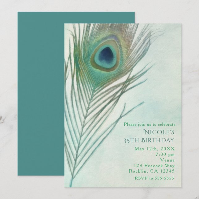 Cartes d'invitation à l'aquarelle Bohème avec plum (Devant / Derrière)