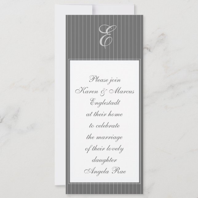 Cartes d'invitation à monogramme et rayures (Devant)