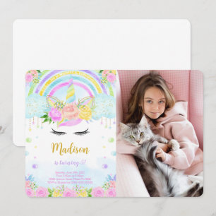 Cartes d'invitation à photo d'anniversaire Licorne