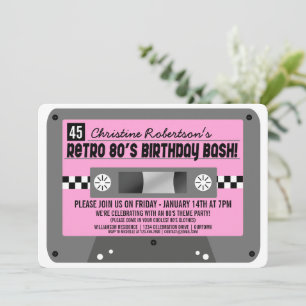 Cartes d'invitation à thème cassette rétro des ann