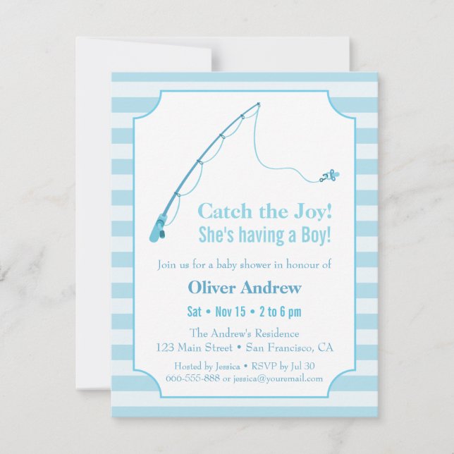Cartes d'invitation à thème pêche bleue pour Baby  (Devant)