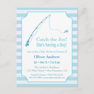 Cartes d'invitation à thème pêche bleue pour Baby 