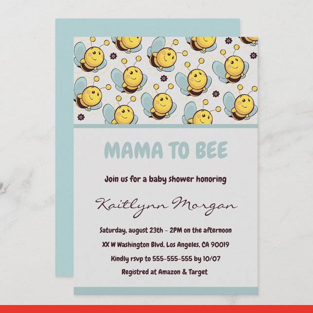 Cartes d'invitation à une baby shower Bee maman ab (Créateur téléchargé)