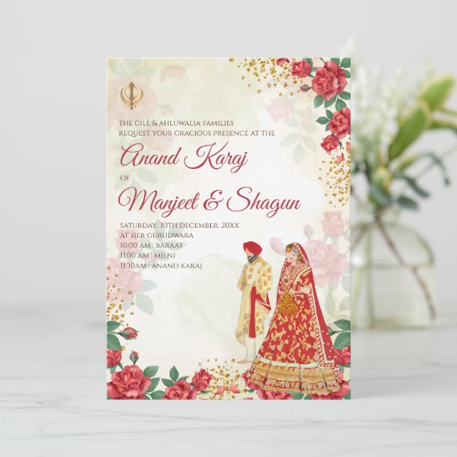Cartes d'invitation Anand Karaj et mariage Sikh (Debout devant)