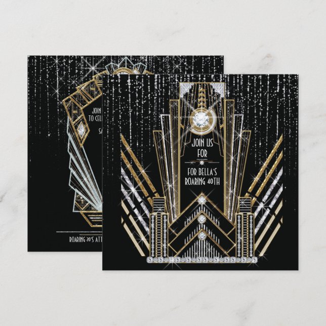 Cartes d'invitation Art Déco pour Soirée Gatsby le (Devant / Derrière)