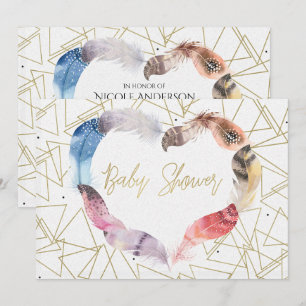 Cartes d'invitation Baby Shower à plumes de style 
