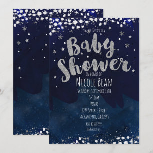 Cartes d'invitation Baby Shower Bleu et Argent Nui