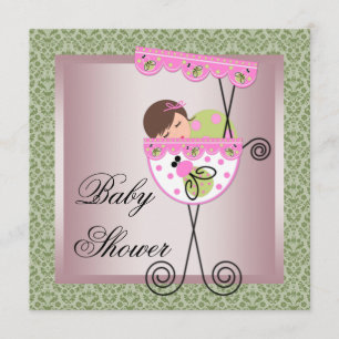 Cartes d'invitation Baby Shower Fille Rose Vert Da