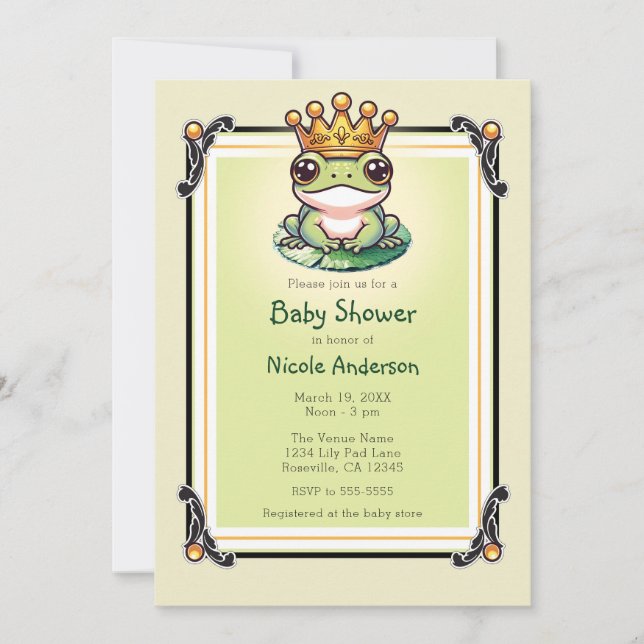 Cartes d'invitation Baby Shower Prince Grenouille  (Devant)
