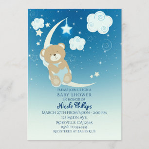 Cartes d'invitation Baby Shower Teddy Bear Moon &