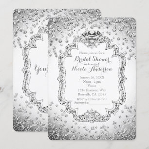 Cartes d'invitation Bling Diamant Argent Blanc Pla