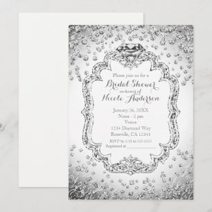 Cartes d'invitation Bling Diamant Argent Blanc Pla