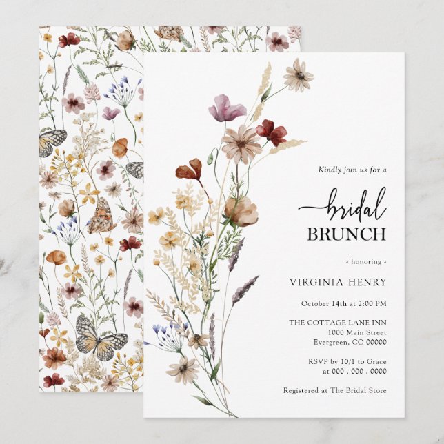 Cartes d'invitation Bohème pour Brunch de Mariage (Devant / Derrière)