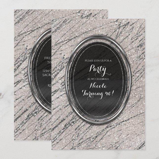 Cartes d'invitation chic à rayures marbre beige et (Devant / Derrière)