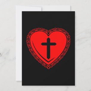 Cartes d'invitation Cœur + Croix gothiques (Noir +