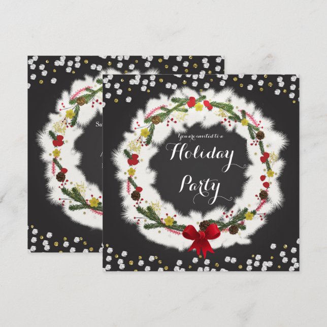 Cartes d'invitation Couronne de Noël Rustique en P (Devant / Derrière)