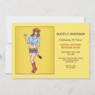 Cartes d'invitation Cowgirl Boots et Bourbon