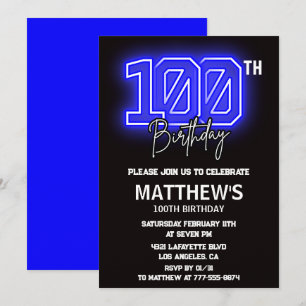 Cartes d'invitation d'anniversaire 100 ans noires