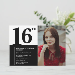 Cartes d'invitation d'anniversaire 16 ans noires É