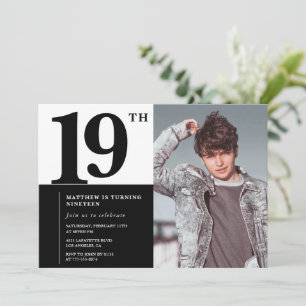 Cartes d'invitation d'anniversaire 19 ans noires É