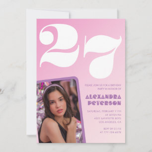 Cartes d'invitation d'anniversaire 27 ans Rose Pho