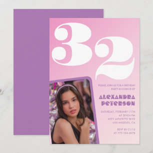 Cartes d'invitation d'anniversaire 32 ans Rose Pho