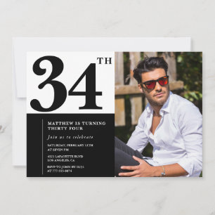 Cartes d'invitation d'anniversaire 34 ans en noir 