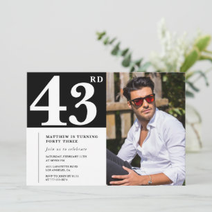 Cartes d'invitation d'anniversaire 43 ans en noir 