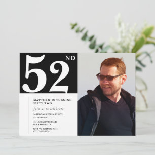Cartes d'invitation d'anniversaire 52 ans Noir et 
