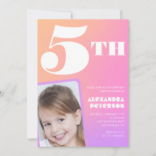 Cartes d'invitation d'anniversaire 5 ans Rose Phot