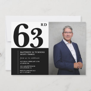 Cartes d'invitation d'anniversaire 63 ans noir et