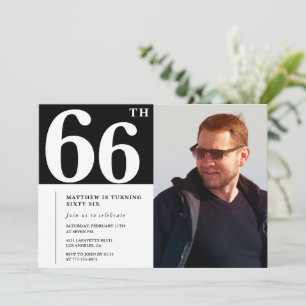Cartes d'invitation d'anniversaire 66 ans Noir et