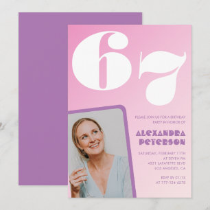 Cartes d'invitation d'anniversaire 67 ans Pink Gro