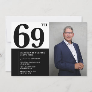 Cartes d'invitation d'anniversaire 69 ans noir et