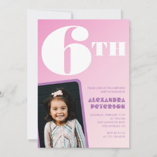 Cartes d'invitation d'anniversaire 6 ans Rose Fill