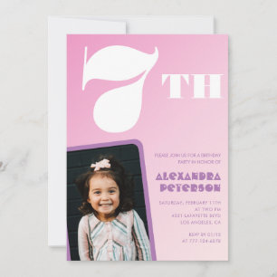 Cartes d'invitation d'anniversaire 7 ans Rose Fill
