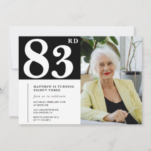 Cartes d'invitation d'anniversaire 83 ans en noir