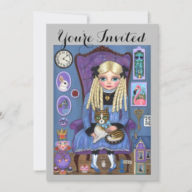 Cartes d'invitation d'anniversaire Alice au Pays d (Devant)
