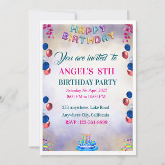 Cartes d'invitation d'anniversaire au ballon color