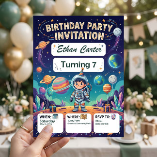 Cartes d'invitation d'anniversaire d'astronaute po
