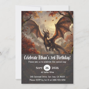 Cartes d'invitation d'anniversaire de dragon à l'a