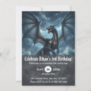 Cartes d'invitation d'anniversaire de dragon à l'a