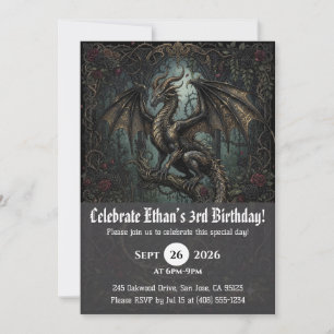 Cartes d'invitation d'anniversaire de dragon à l'a