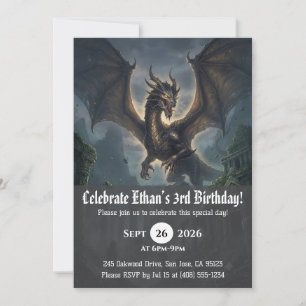 Cartes d'invitation d'anniversaire de dragon à l'a
