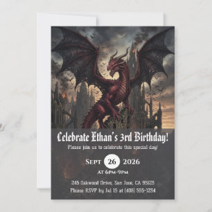 Cartes d'invitation d'anniversaire de dragon à l'a