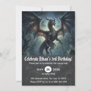Cartes d'invitation d'anniversaire de dragon à l'a
