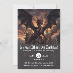 Cartes d'invitation d'anniversaire de dragon à l'a