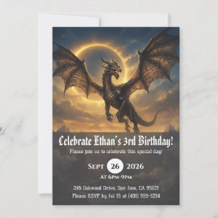 Cartes d'invitation d'anniversaire de dragon à l'a